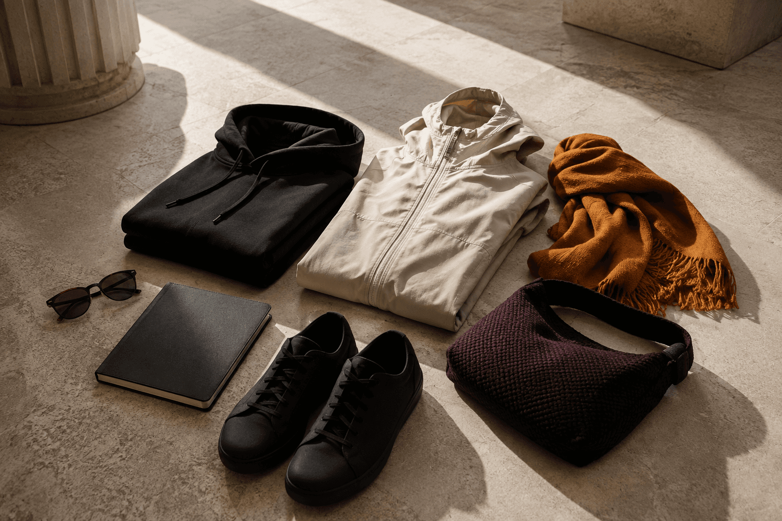 Saforne creative direction: clothing and carry objects in a shared setting